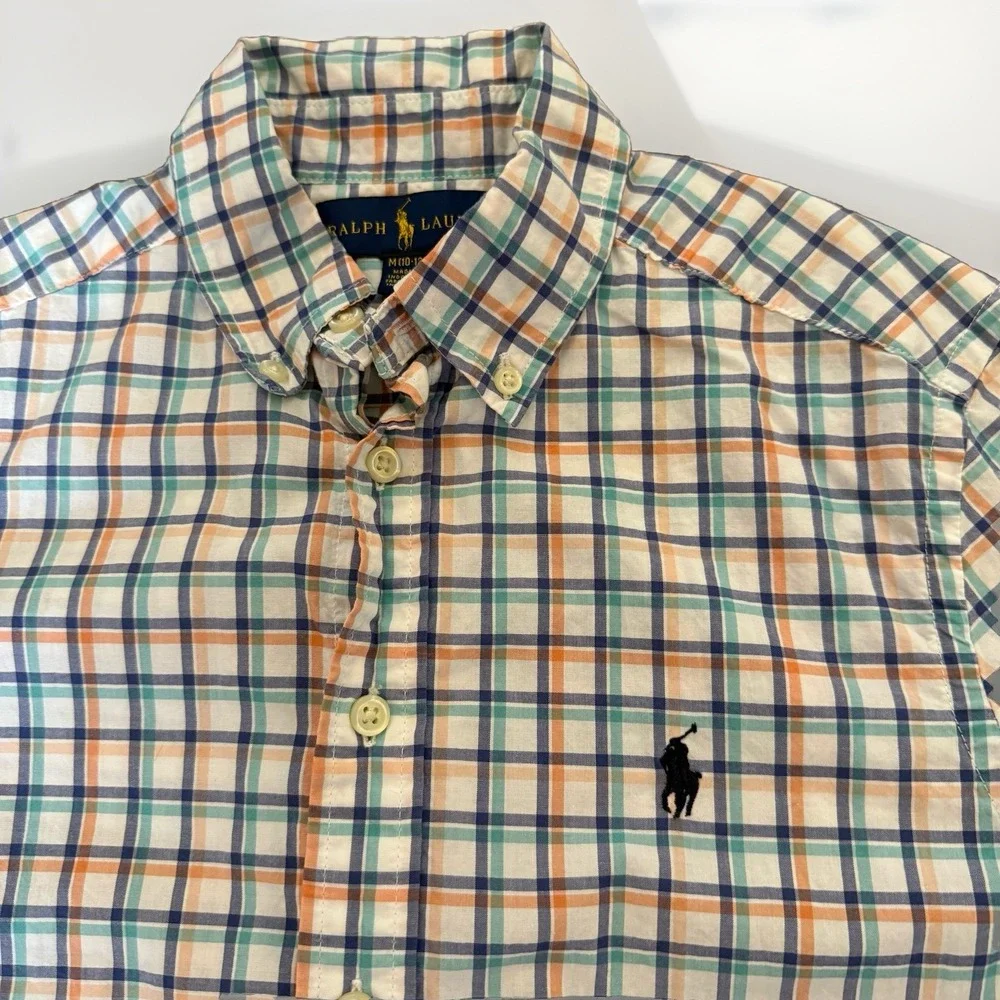Ralph Lauren Boys M 10-12 Plaid Button Down Shirt Short Sleeve 100% Cotton